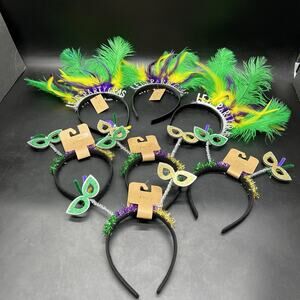 Mardi Gras Lot Of 7 Feather Fascinator Headband Headwear for Women Glitter